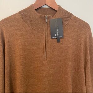 Quarter Zip Wool Knit Magaschoni Sweater Moch Neck Collar Camel NWT, Men’s XXL